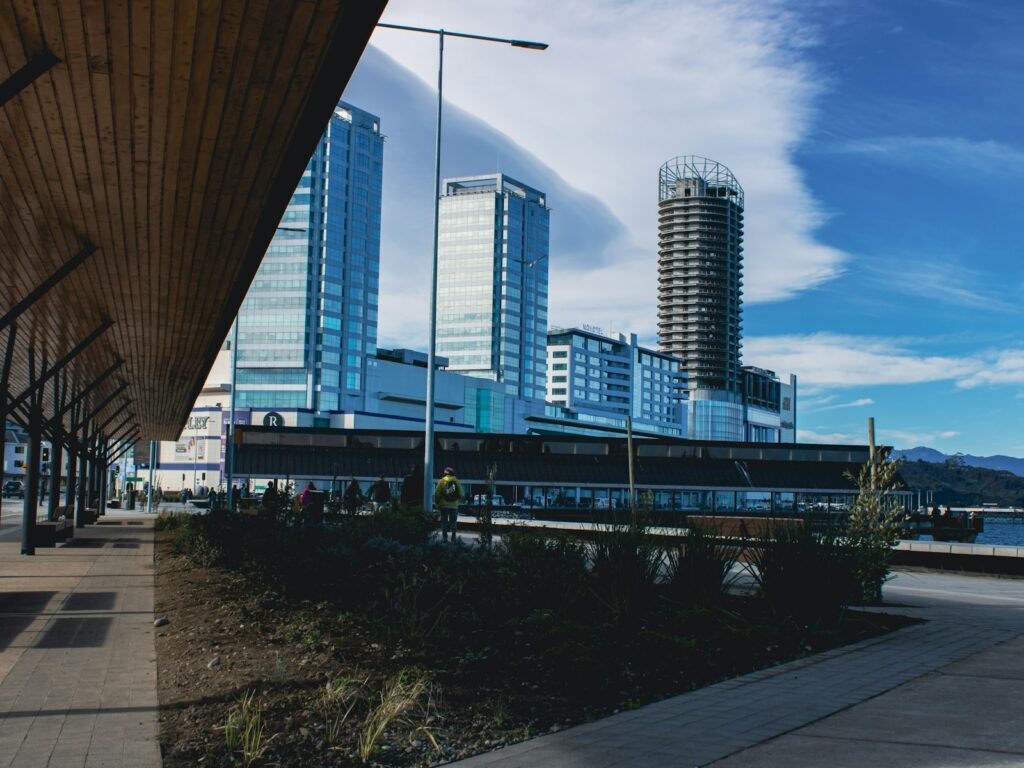 A view of a city from a train station