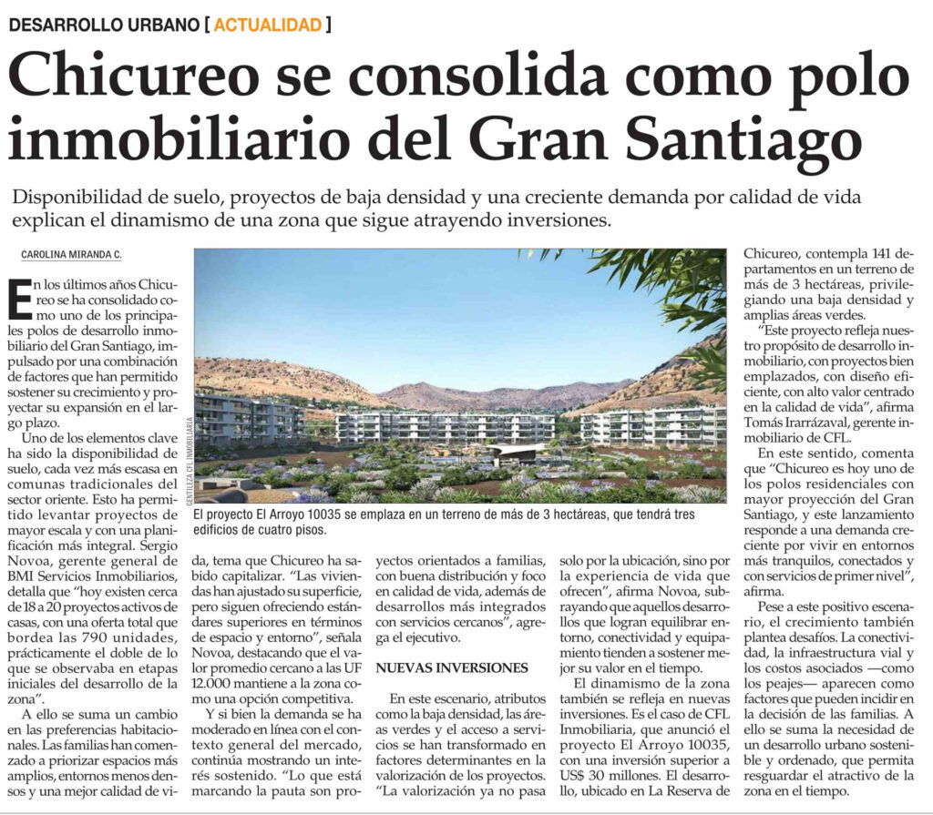 Chicureo se consolida como polo inmobiliario del Gran Santiago